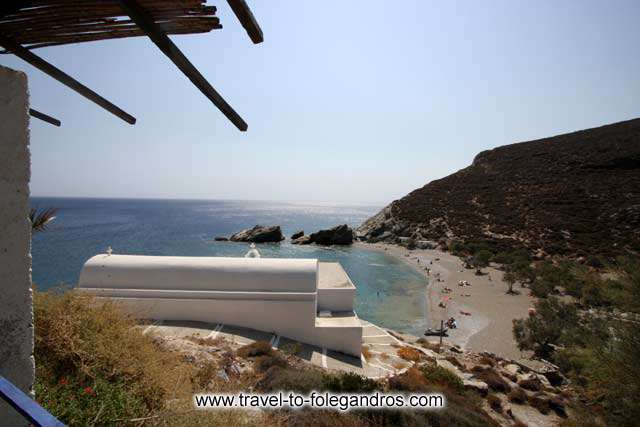 Agios Nikolaos - View of Agios Nikolaos church and the beautiful secluded beach from the small cafe restaurant on the south part of the beach